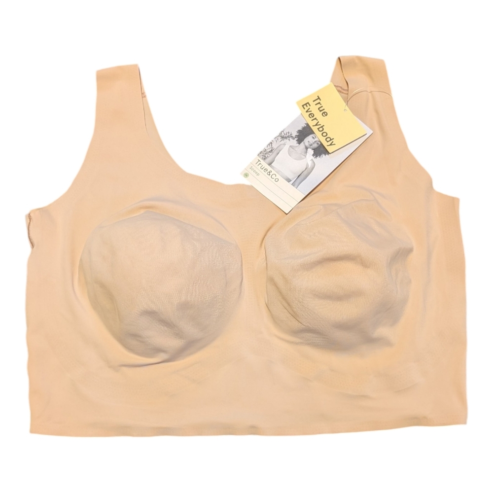 NWT True & Co Beige Tan Wireless Scoop Neck Bra Removable Pads 3X